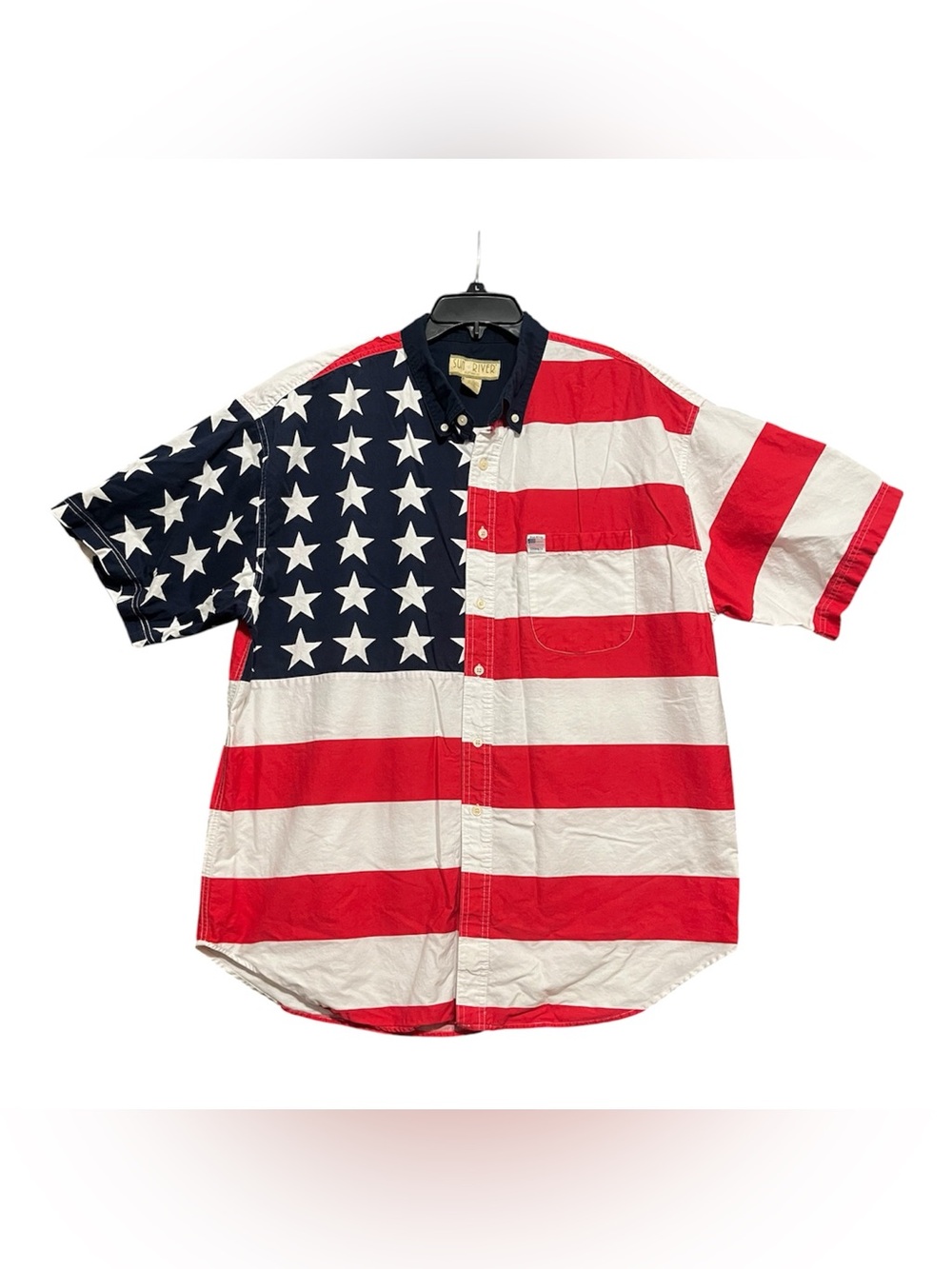 Sun River XL American Flag Theme Button Down Cotton Shirt Patriot Comfort